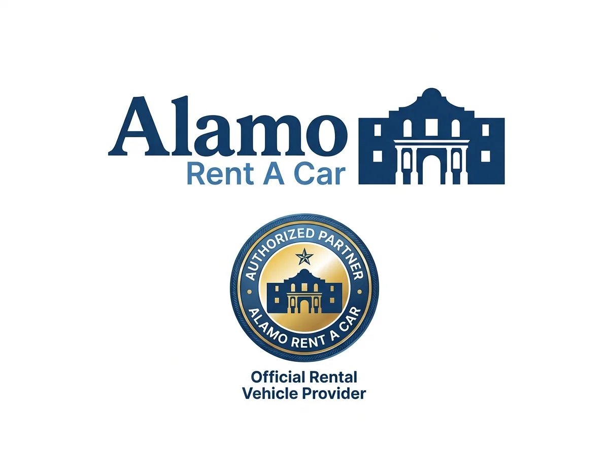 Alamo Rent A Car logo on white background, authorized partner badge